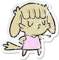 distressed sticker of a cartoon dog girl pointing vector