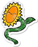 distressed sticker of a cartoon sunflower vector