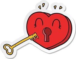 sticker of a cartoon heart with key vector