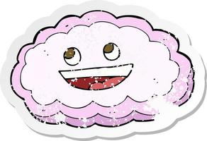 pegatina retro angustiada de una nube rosa feliz de dibujos animados vector