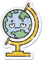 distressed sticker of a cute cartoon globe of the world vector