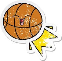 distressed sticker of a cute cartoon basketball vector