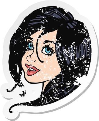 retro distressed sticker of a cartoon pretty female face