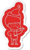 nervous cartoon  sticker of a boy wearing santa hat vector