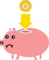 flat color retro cartoon piggy bank vector