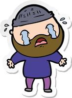 sticker of a cartoon bearded man crying vector