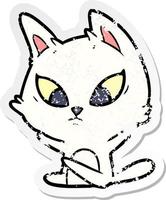 distressed sticker of a confused cartoon cat sitting vector