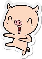 sticker of a cartoon pig dancing vector