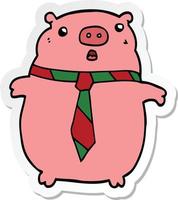 sticker of a cartoon pig wearing office tie vector