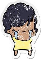 distressed sticker of a cartoon woman crying vector
