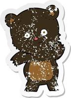 retro distressed sticker of a cute black bear cartoon vector