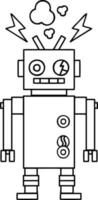 line drawing cartoon malfunctioning robot vector