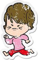 distressed sticker of a cartoon frustrated woman vector