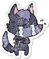 distressed sticker of a cartoon crying wolf vector