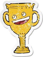 retro distressed sticker of a cartoon trophy vector