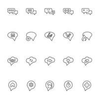 Sign and symbols concept. Outline symbol in flat style. Editable stroke. Line icon collections with icons of signs and symbols, kitchen utensils, heart etc inside of speech bubbles vector