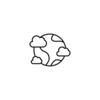 Ecology, nature, eco-friendly concept. Outline symbol drawn with black thin line. Suitable for adverts, packages, stores, web sites. Vector line icon of planet surrounded by clouds