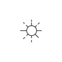 Outline monochrome symbol drawn in flat style with thin line. Editable stroke. Line icon of glowing sun with long thin sunbeams vector