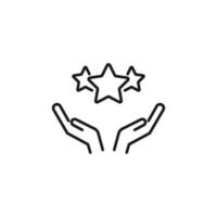Charity and philanthropy concept. Hight quality sign drawn with thin line. Suitable for web sites, stores, internet shops, banners etc. Line icon of stars over opened hands vector