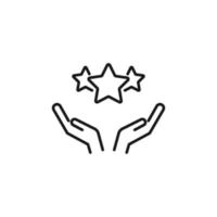 Charity and philanthropy concept. Hight quality sign drawn with thin line. Suitable for web sites, stores, internet shops, banners etc. Line icon of stars over opened hands vector