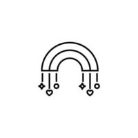 Vector symbol in flat style. Editable stroke. Perfect for internet stores, sites, articles, books etc. Line icon of decorative elements on strings under rainbow