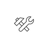 Setting or engineering concept. Vector sign drawn with thin line. Editable stroke. Perfect for web sites, stores, shops. Vector line icon of crossed hammer and wrench