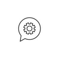 Setting or engineering concept. Vector sign drawn with thin line. Editable stroke. Perfect for web sites, stores, shops. Vector line icon of gear inside of speech bubble