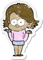 distressed sticker of a happy cartoon girl vector