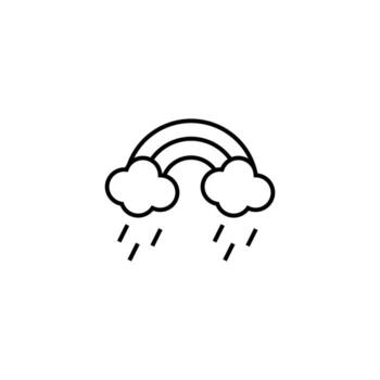 símbolo de vector de estilo plano. trazo editable. perfecto para tiendas de Internet, sitios, artículos, libros, etc. icono de la línea del arco iris desde las nubes bajo el arco iris