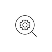 Setting or engineering concept. Vector sign drawn with thin line. Editable stroke. Perfect for web sites, stores, shops. Vector line icon of gear inside of magnifying glass