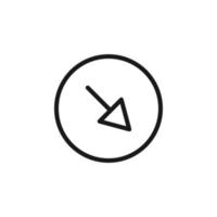 Symbols, signs, interface and internet concept. Simple monochrome illustrations for web sites, stores, apps. Vector line icon of arrow down in left diagonal direction