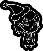 cute cartoon icon of a vampire girl wearing santa hat vector