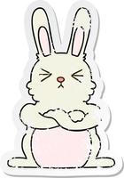 distressed sticker of a quirky hand drawn cartoon rabbit vector