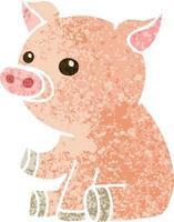 quirky retro illustration style cartoon pig vector