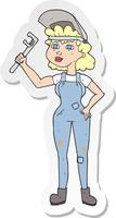 sticker of a cartoon capable woman with wrench vector