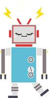 flat color retro cartoon dancing robot vector