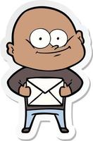 sticker of a cartoon bald man staring with letter vector