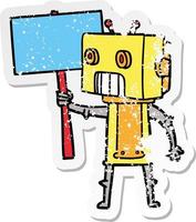 distressed sticker of a cartoon robot vector