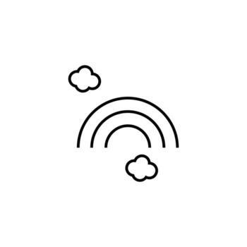 símbolo de vector de estilo plano. trazo editable. perfecto para tiendas de Internet, sitios, artículos, libros, etc. icono de línea de arco iris rodeado de pequeñas nubes