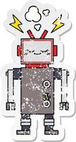 pegatina angustiada de un lindo robot bailarín de dibujos animados vector