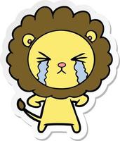 sticker of a cartoon crying lion vector