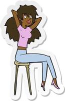 sticker of a cartoon woman posing on stool vector