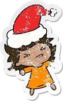 christmas distressed sticker cartoon of kawaii girl vector