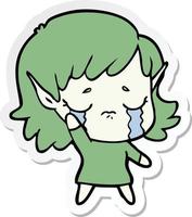 sticker of a cartoon crying elf girl vector