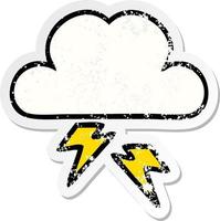 distressed sticker of a cute cartoon thunder cloud vector