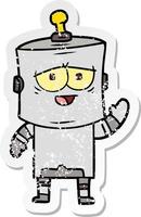 distressed sticker of a cartoon robot vector