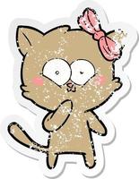 distressed sticker of a cartoon cat vector