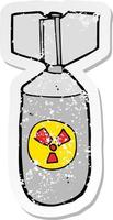 pegatina retro angustiada de una bomba nuclear de dibujos animados vector