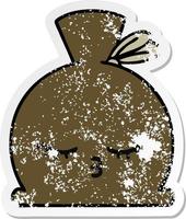 distressed sticker of a cute cartoon sack vector