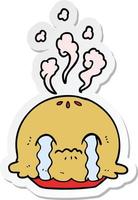 sticker of a cartoon crying pie vector